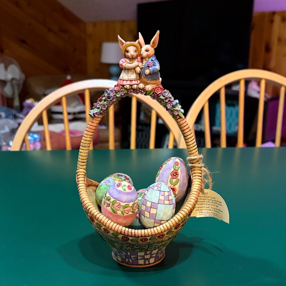Jim Shore 2006 Gathering Joy Basket with Bunny and Five Eggs